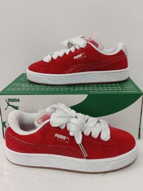 PUMA Suede XL Holiday Glitz JR E Red/White/Silver 401805-01 New In Box